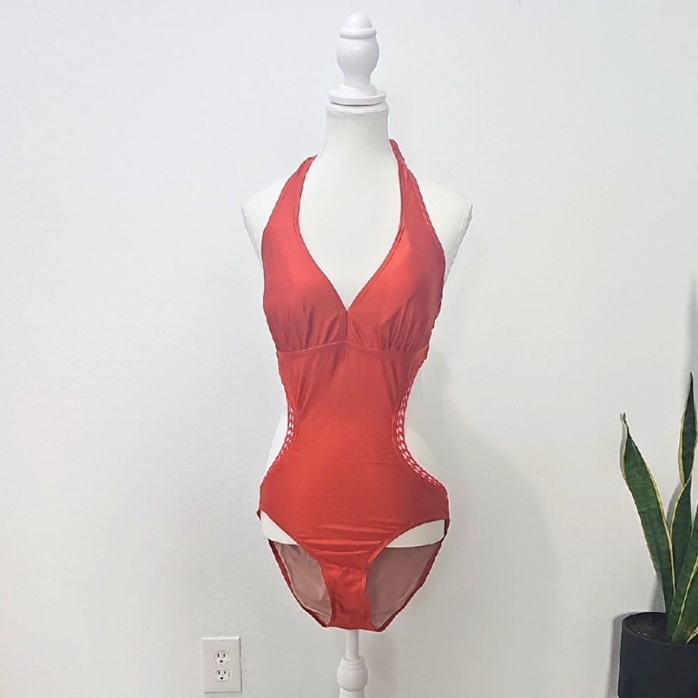 Chic Orange Halter Swimsuit